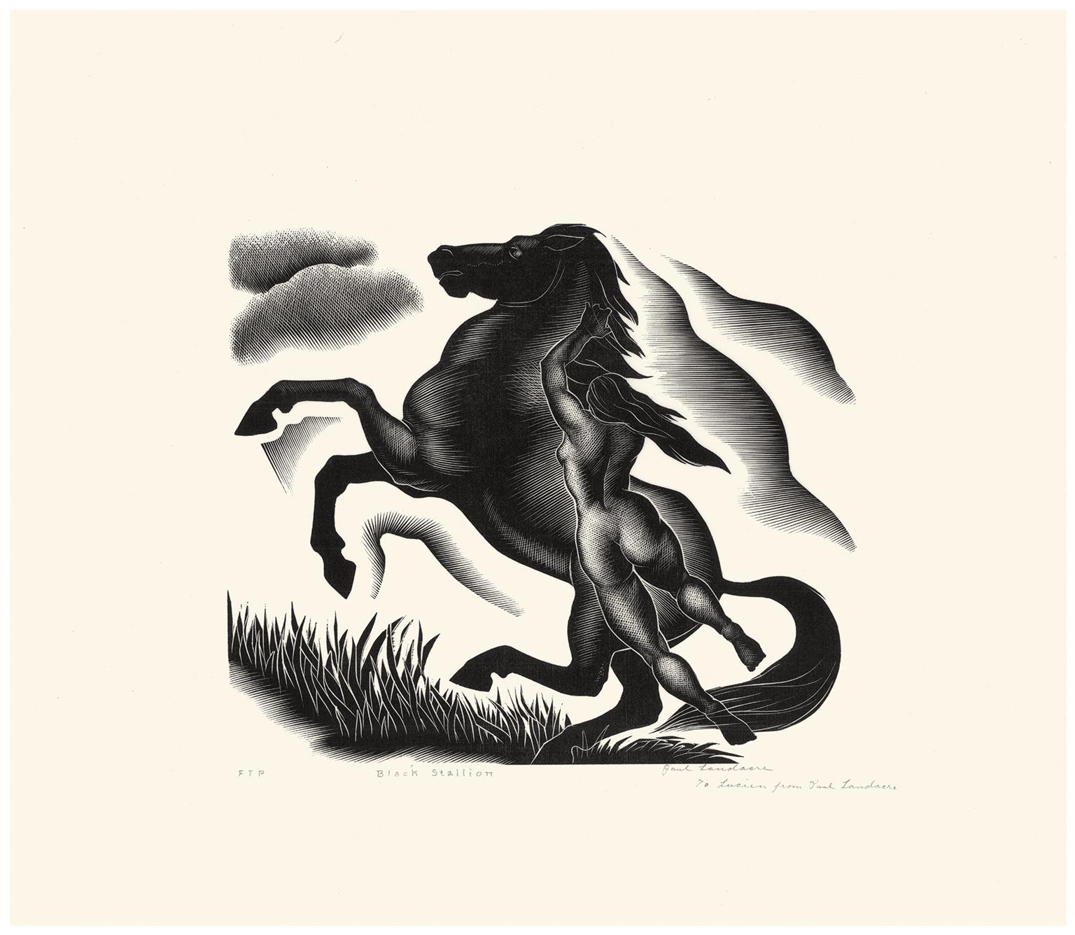 Black Stallion — unique first trial proof - Print by Paul Landacre