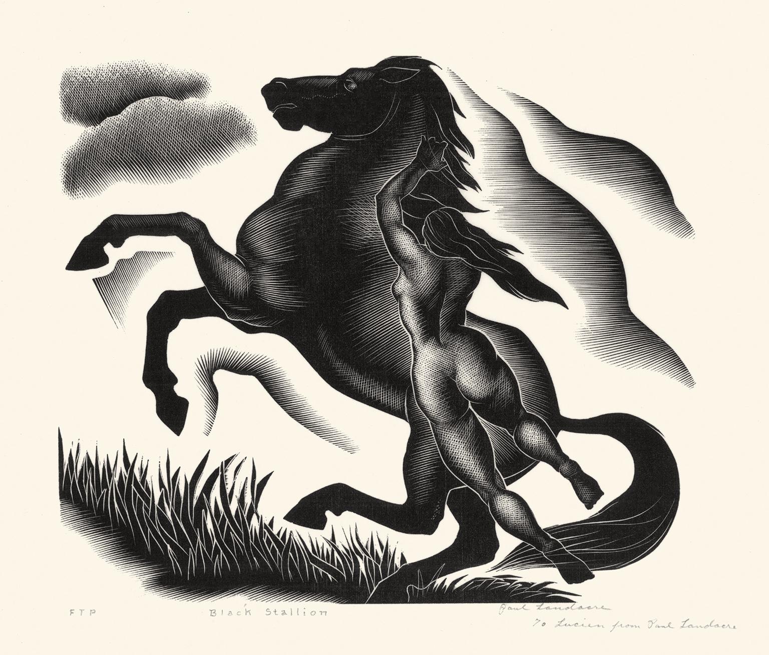 Paul Landacre Nude Print - Black Stallion — unique first trial proof