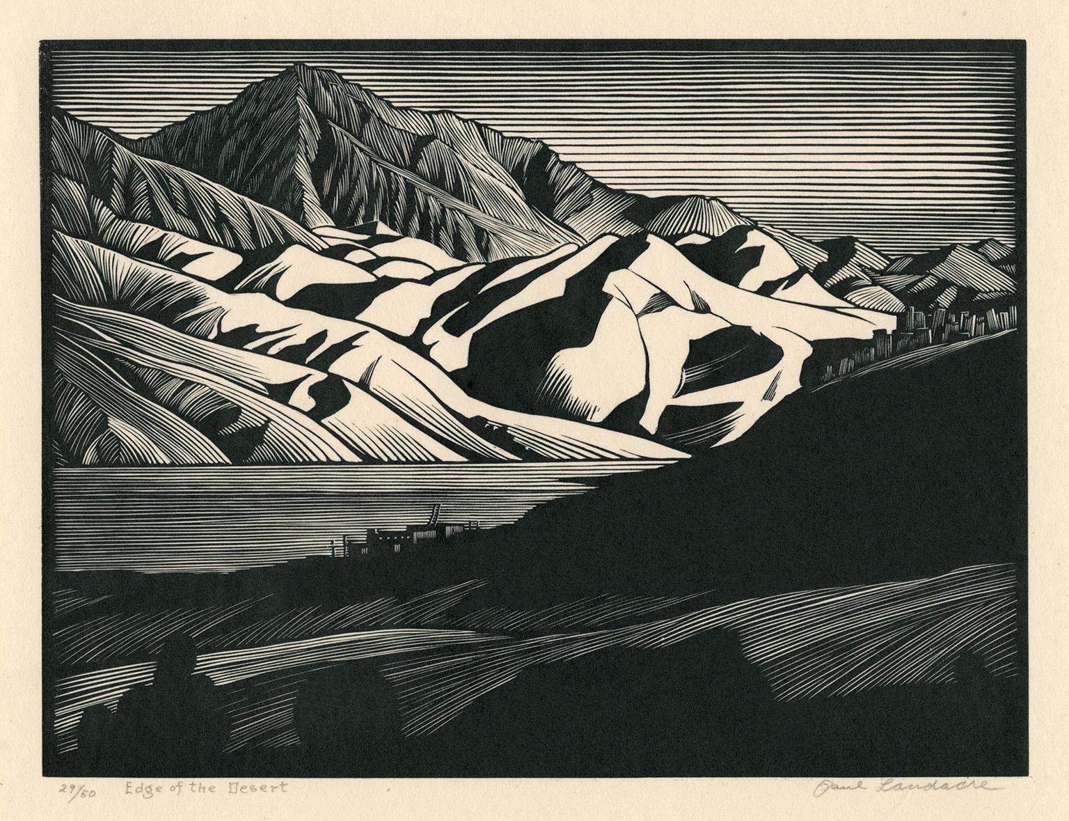 Paul Landacre Landscape Print - 'Edge of the Desert' — American Modernism
