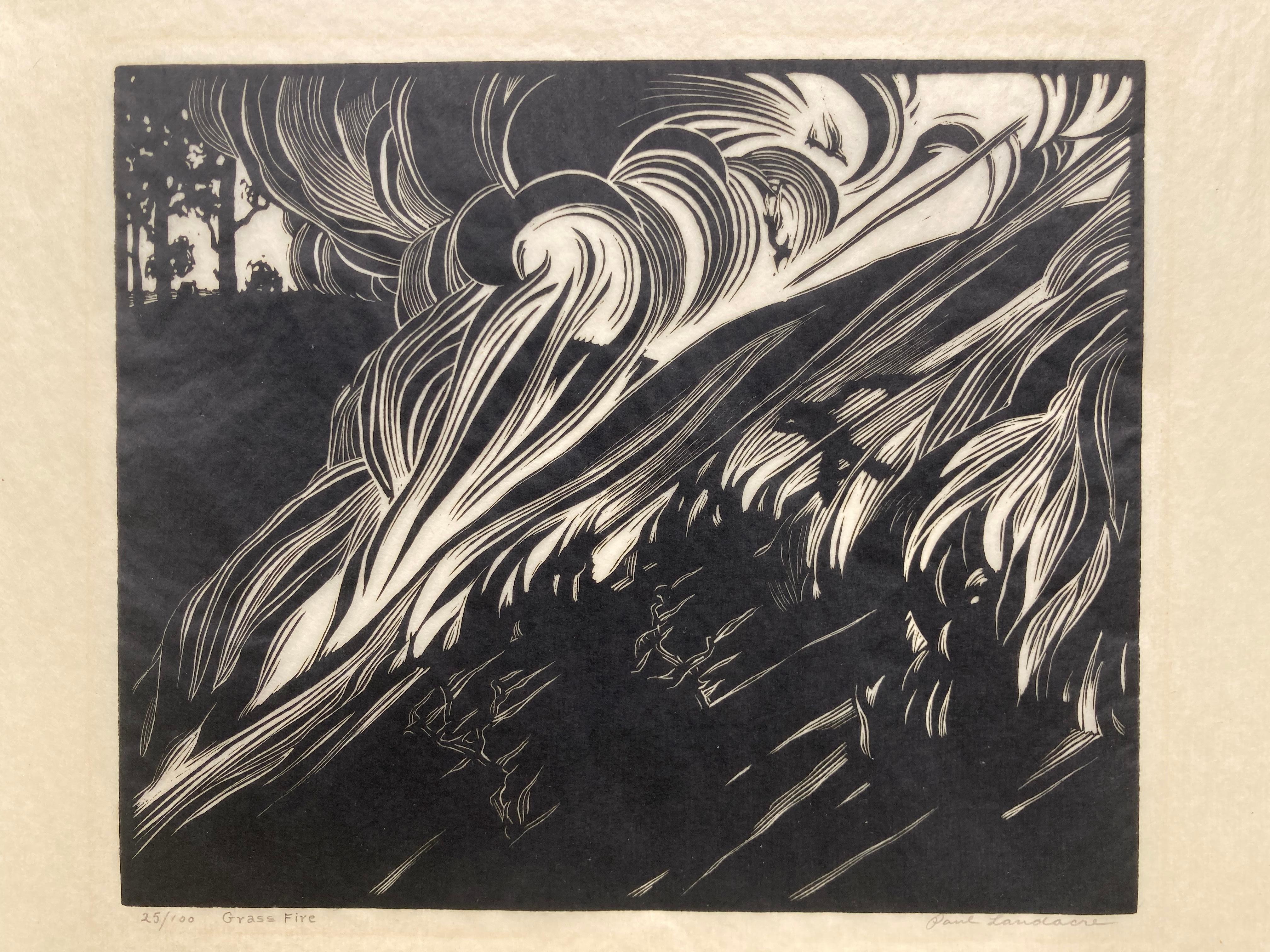 GRASS FIRE. - Impression signée très rare - Print de Paul Landacre