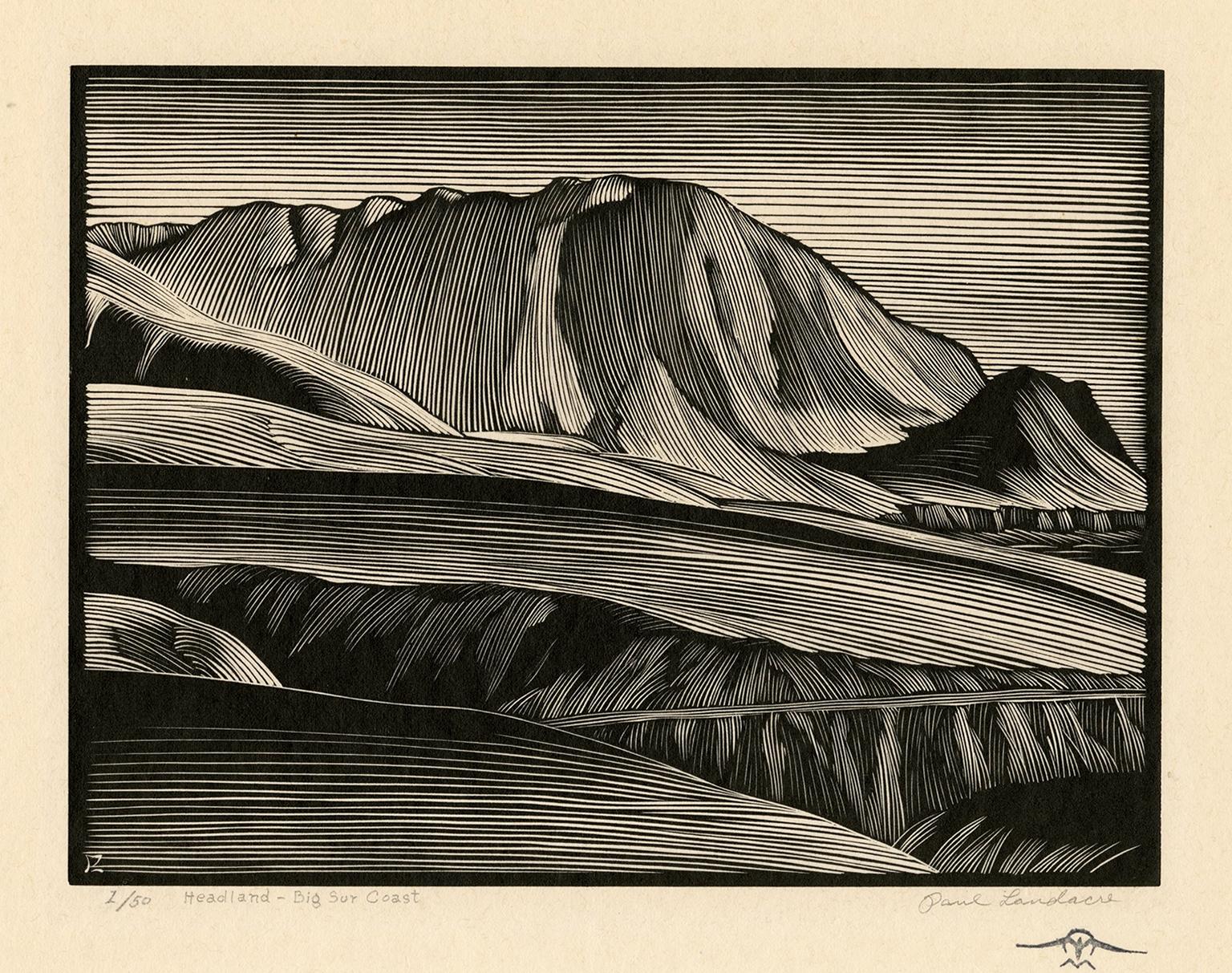 Paul Landacre Landscape Print - Headland, Big Sur Coast — mid-century modern, California