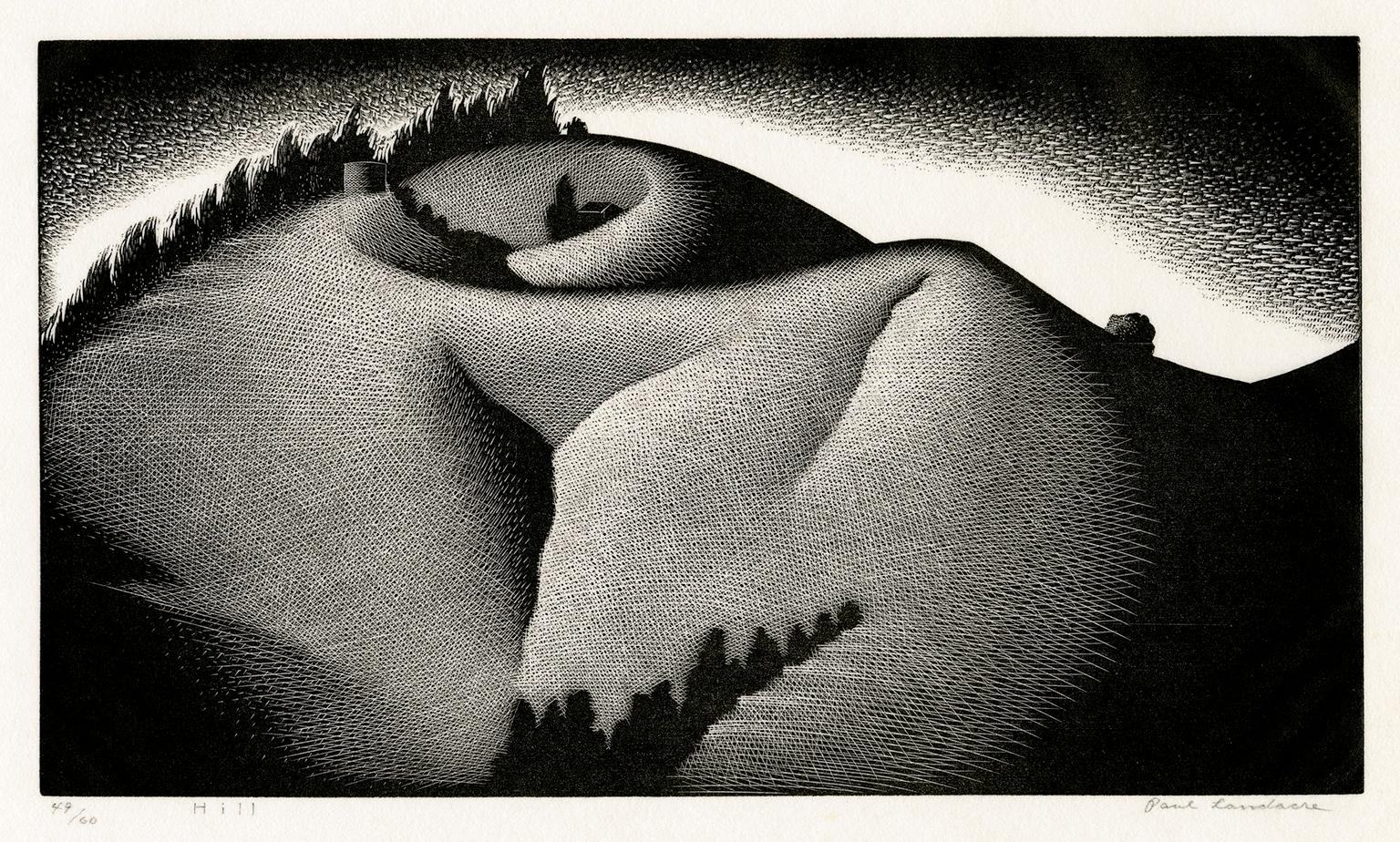 Paul Landacre Landscape Print - 'Hill' — 1930s American Modernism