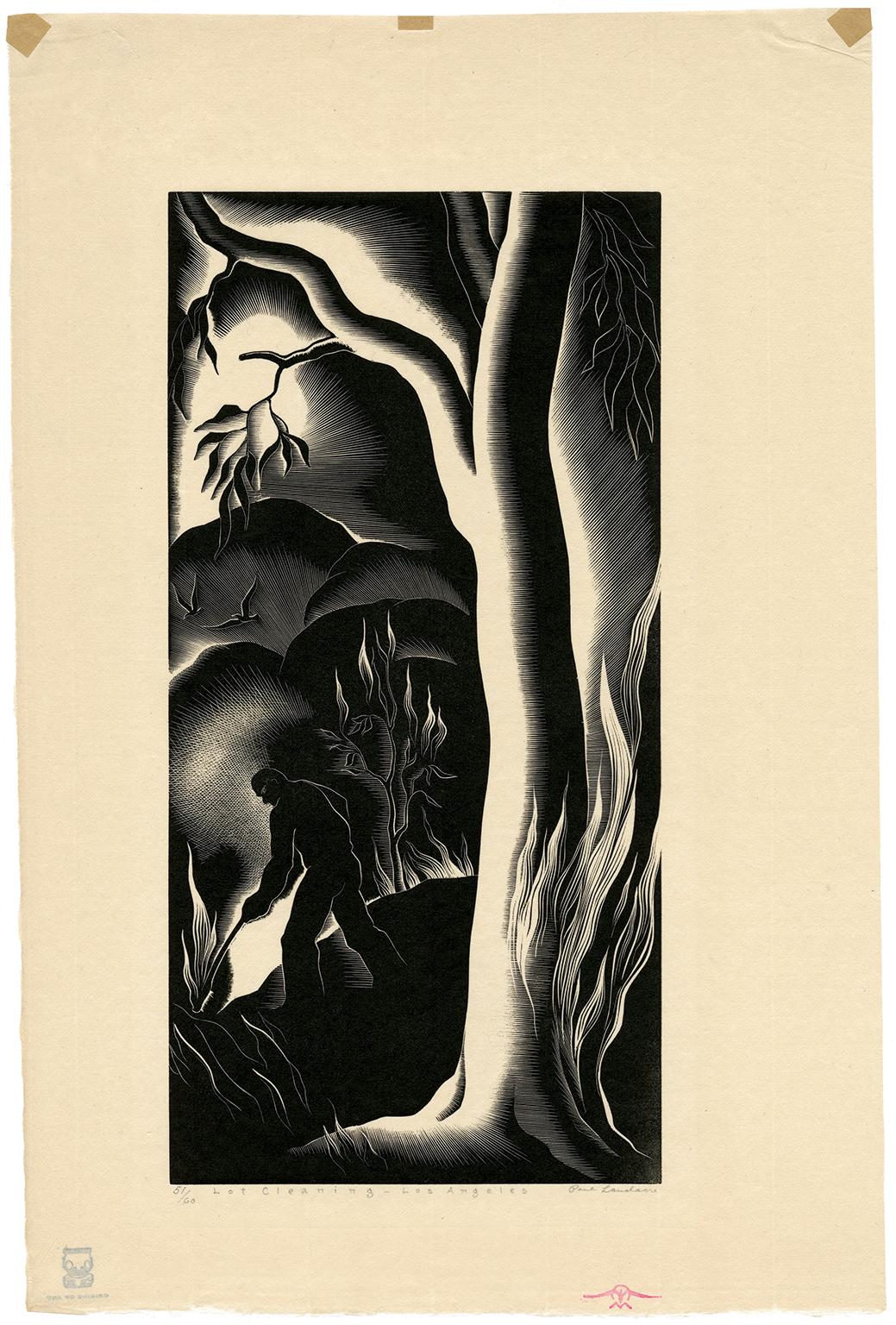 'Lot Cleaning, Los Angeles' — 1930s Modernism - Print by Paul Landacre