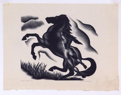 Paul Landacre Original Wood Engraving, 1940 - Black Stallion