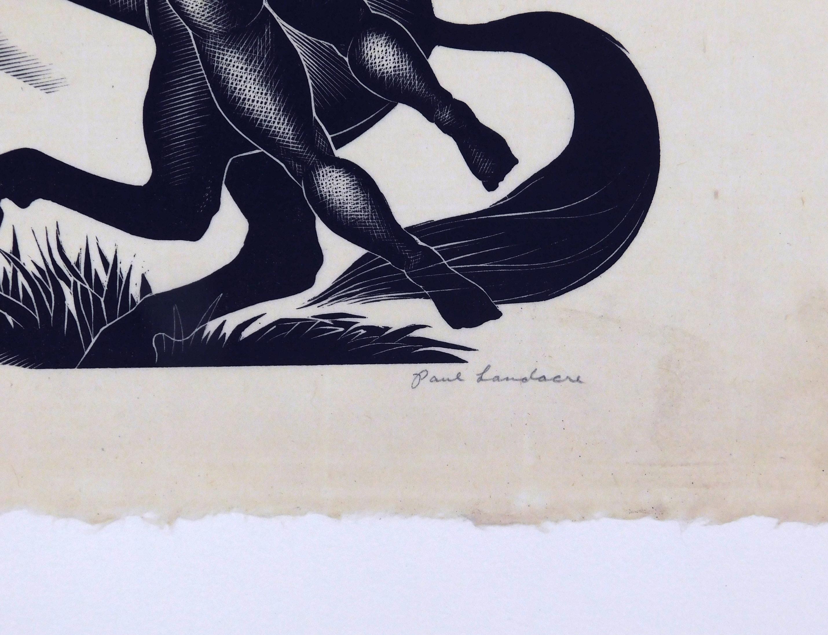 Grabado en madera original de Paul Landacre, 1940 - Semental negro en venta 2