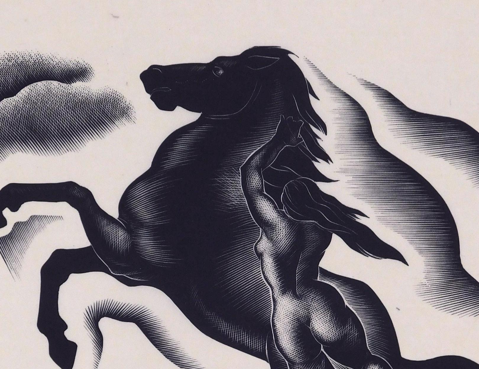 Grabado en madera original de Paul Landacre, 1940 - Semental negro en venta 3