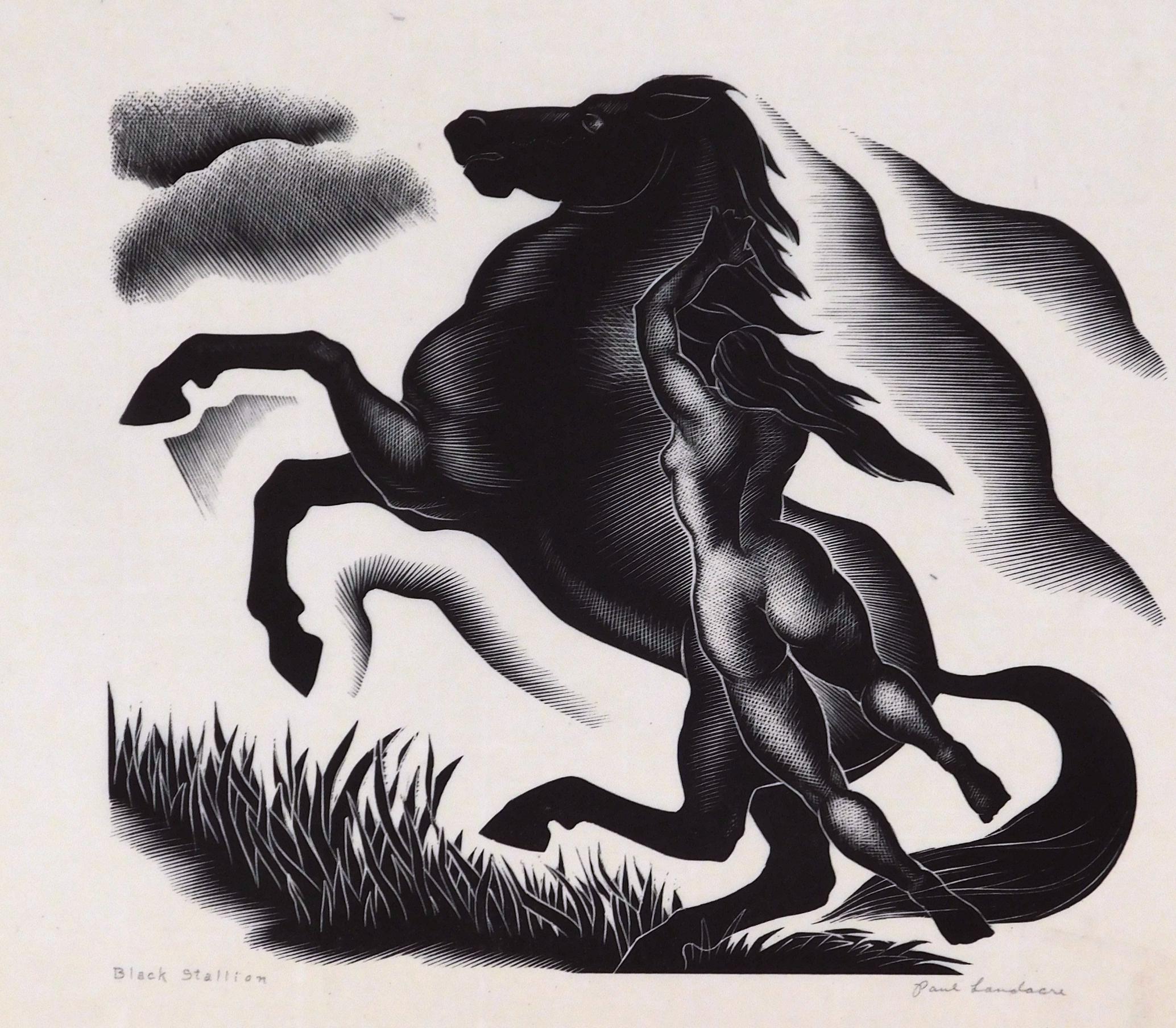 Paul Landacre (1893-1963) grabado original en madera, 1940.  
Título: "Semental Negro". Tamaño de la edición: 200. 
Firmado a lápiz abajo a la derecha y titulado a lápiz abajo a la izquierda por el artista.
En perfecto estado. Enmarcado y sin