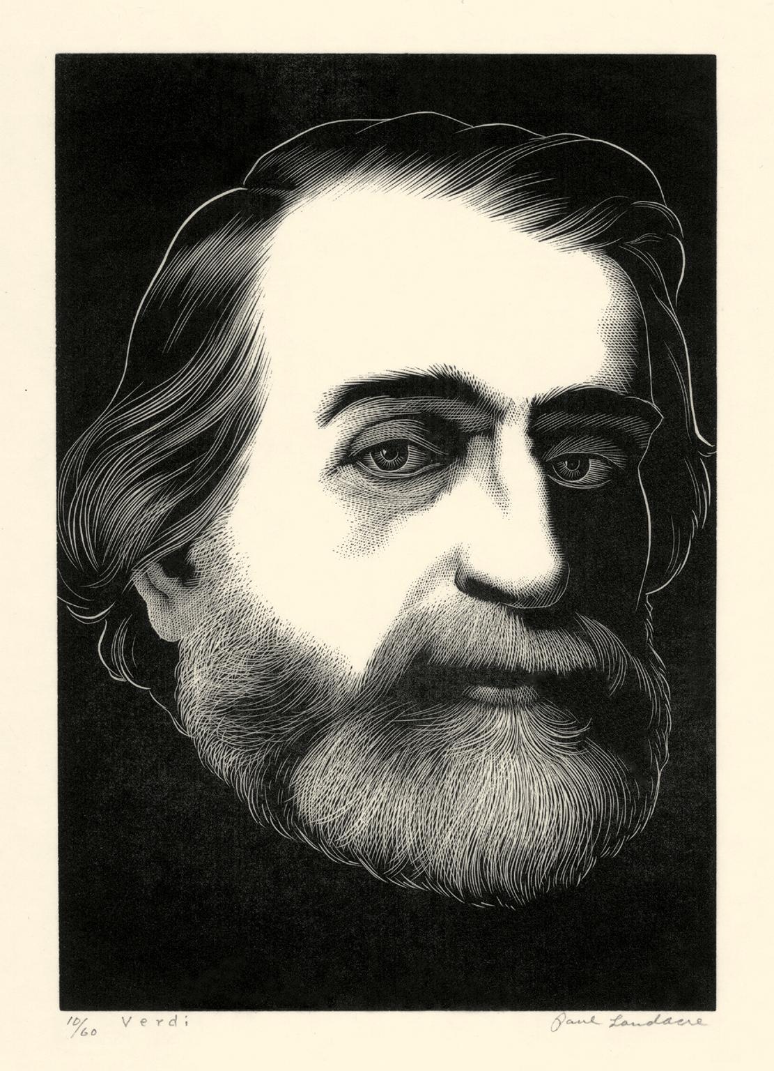 Paul Landacre Portrait Print - 'Verdi' — 1930s American Modernism - Italian Opera Composer