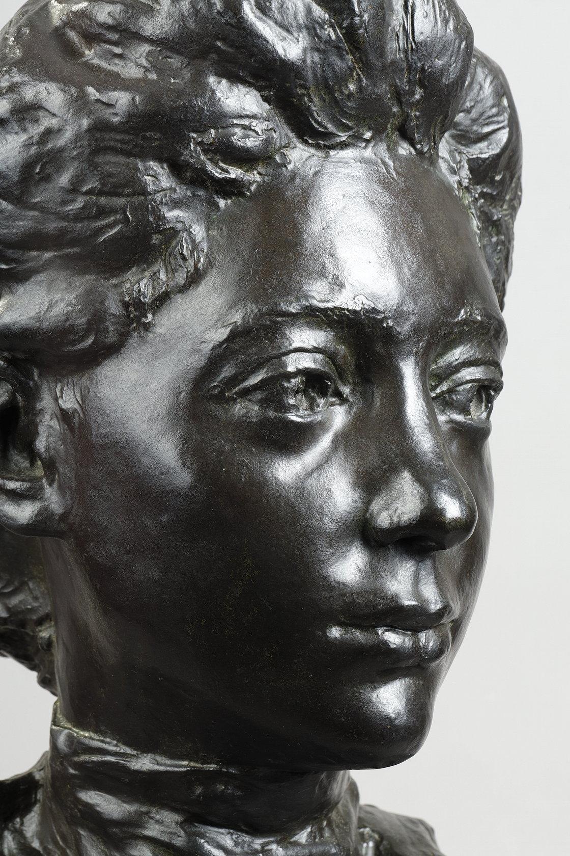 Presumed portrait of Elodie Blanchet - Gold Figurative Sculpture by Paul Landowski 