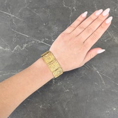 Paul Lantuch 18 Karat Yellow Gold Grotesque Mask Relief Panel Link Bracelet