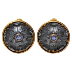 Paul Lantuch Neoclassical Revival Sapphire 18 K Gold Silver Leaf Earrings
