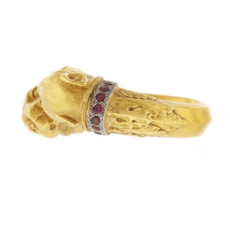 Paul Lantuch Renaissance Revival Lion Heads Gold Ring at 1stDibs
