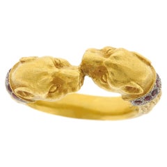Paul Lantuch Renaissance Revival Lion Heads Gold Ring