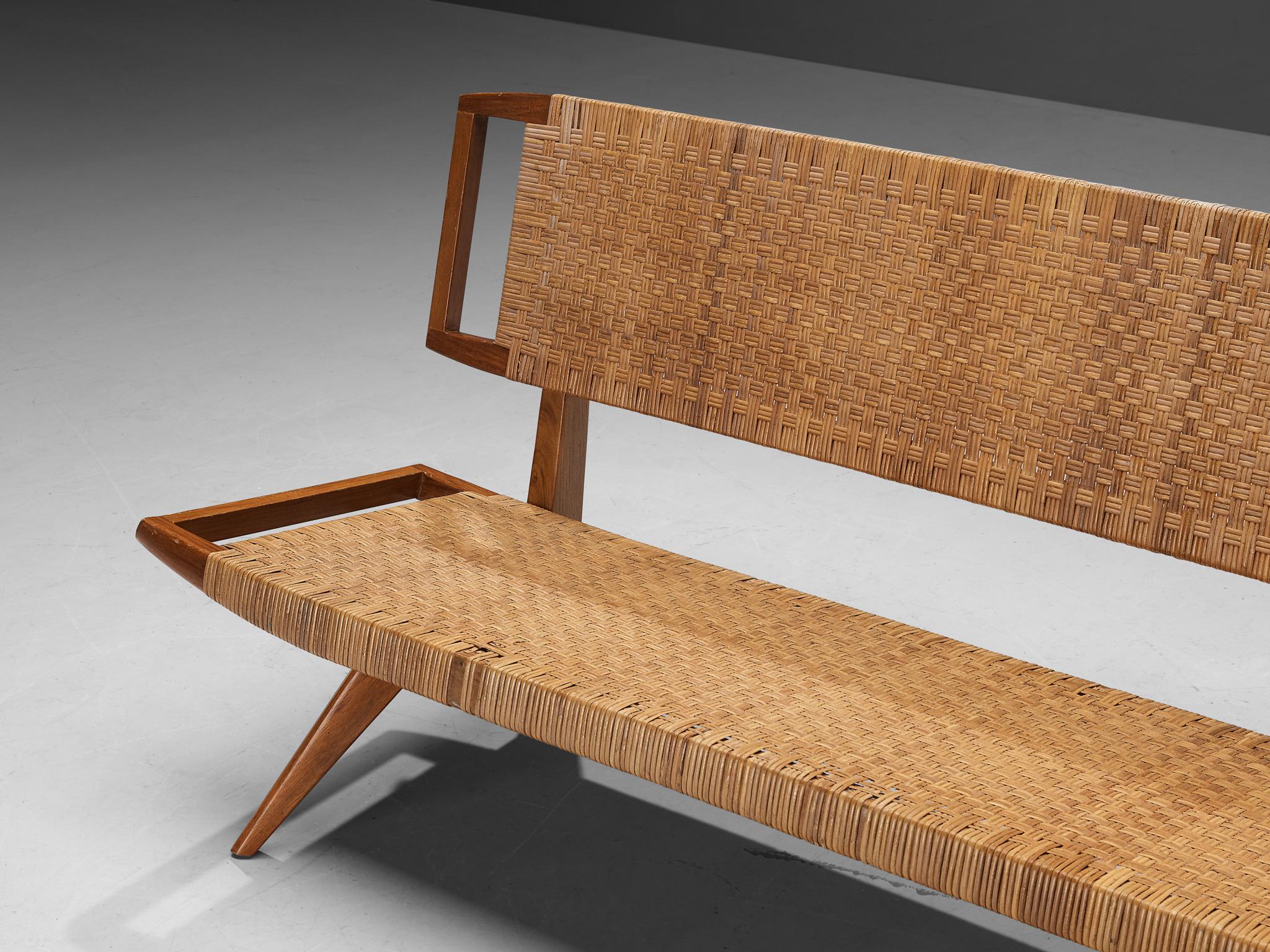 Paul Láslzó Bench in Mahogany and Cane For Sale 1