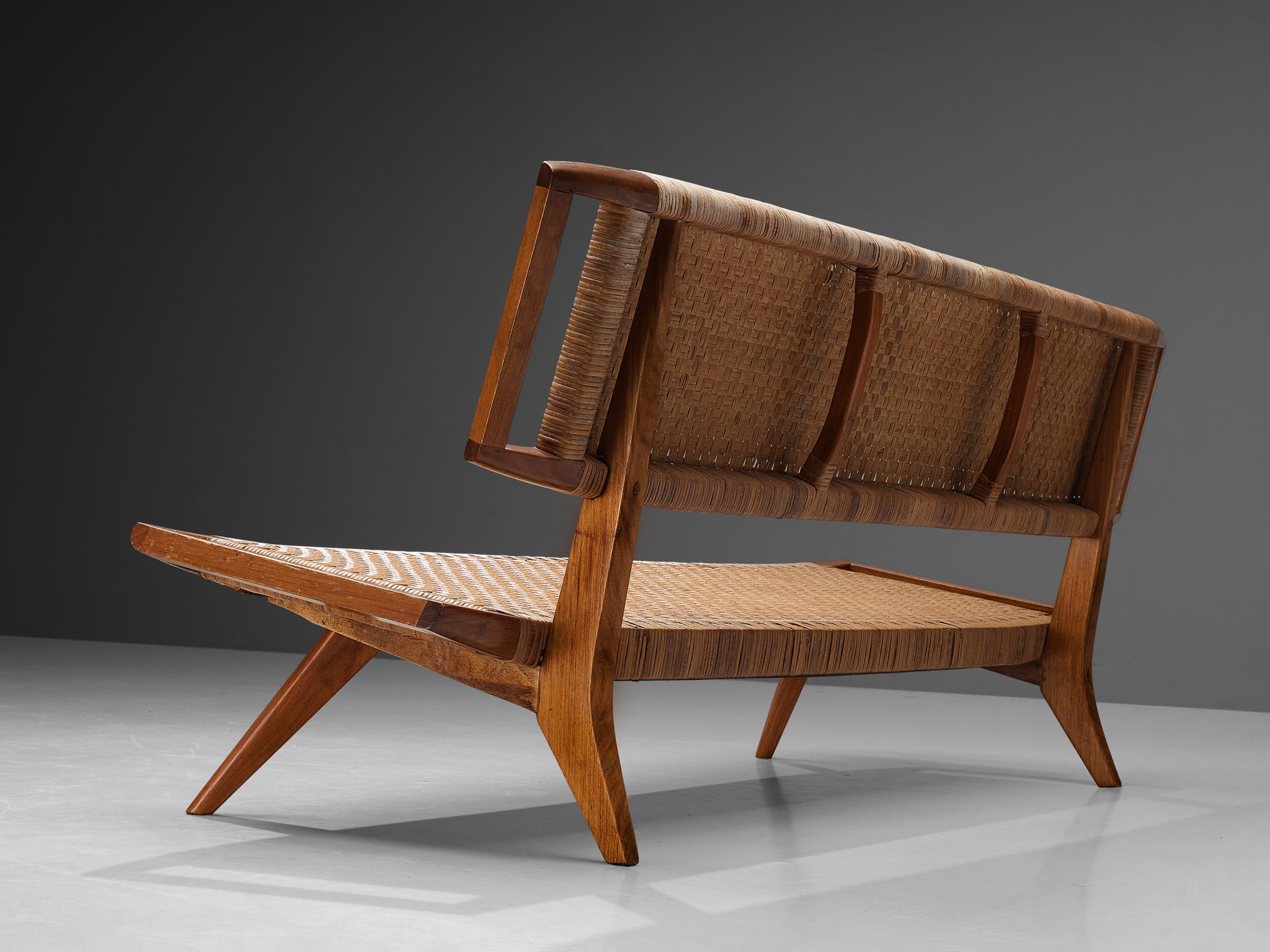 Mid-Century Modern Paul Láslzó Bench in Mahogany and Cane For Sale