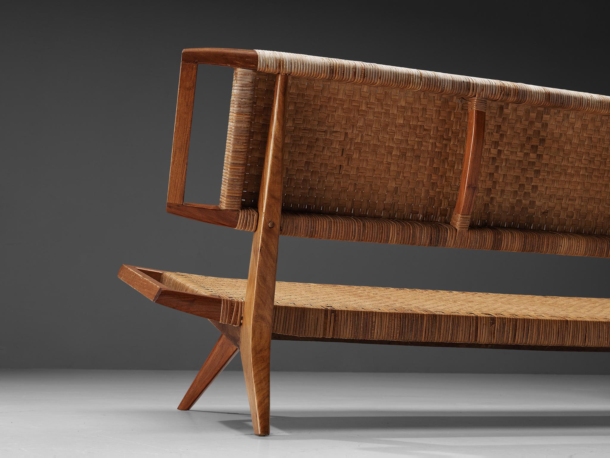 American Paul Láslzó Bench in Mahogany and Cane For Sale