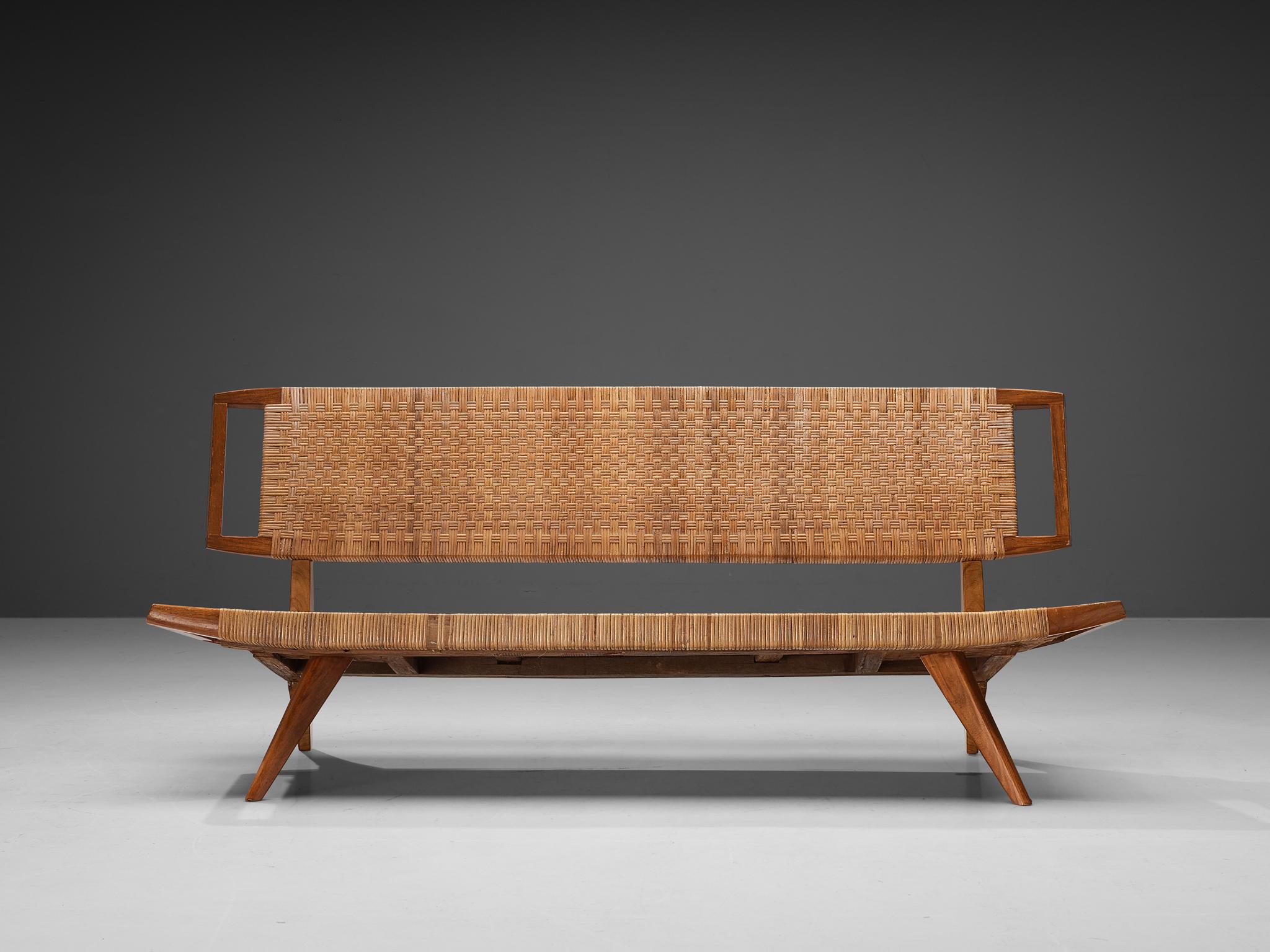Paul Láslzó Bench in Mahogany and Cane In Good Condition For Sale In Waalwijk, NL