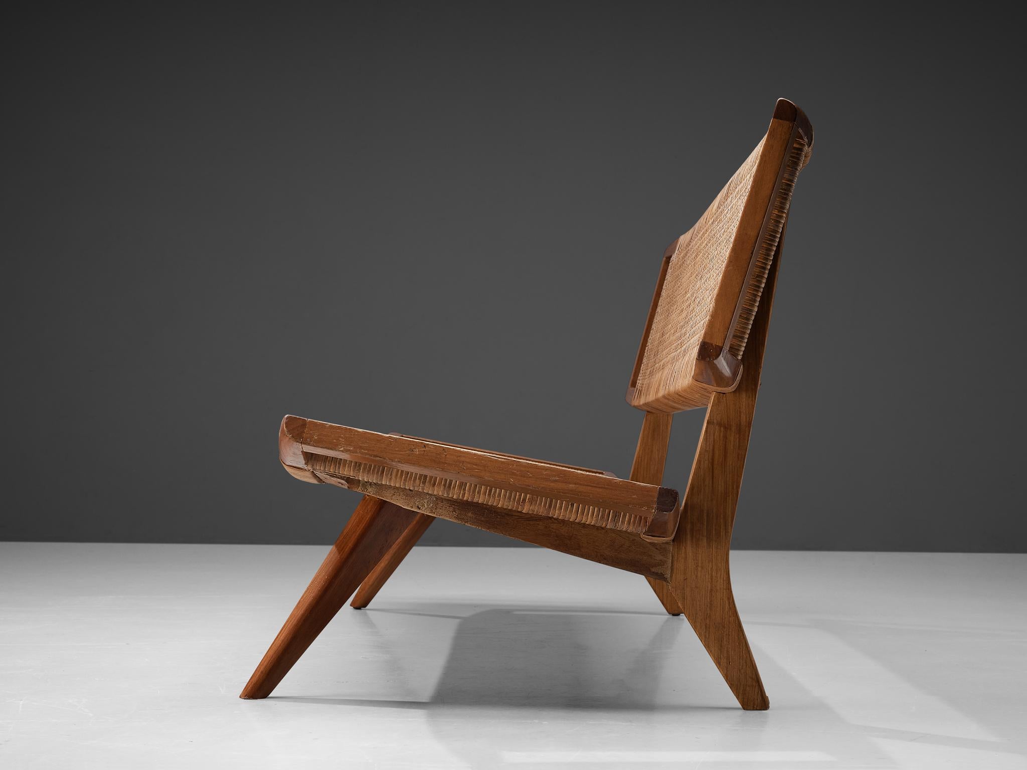 Mid-20th Century Paul Láslzó Bench in Mahogany and Cane For Sale