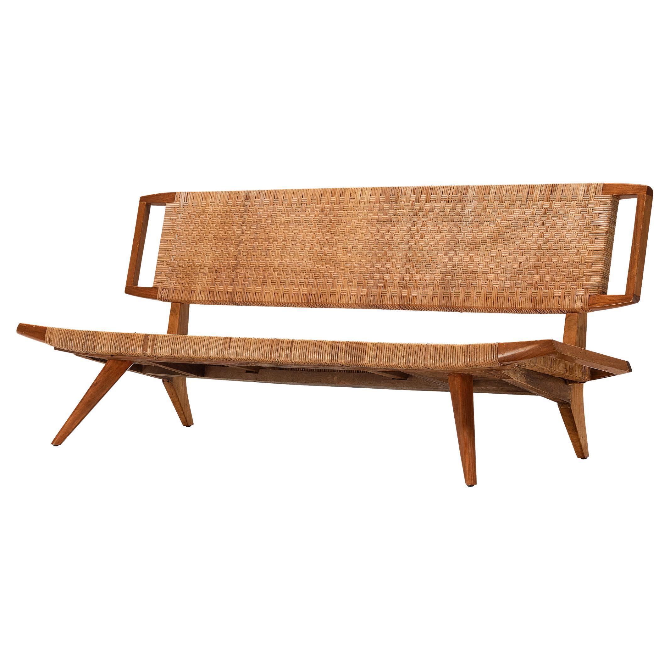 Paul Láslzó Bench in Mahogany and Cane For Sale