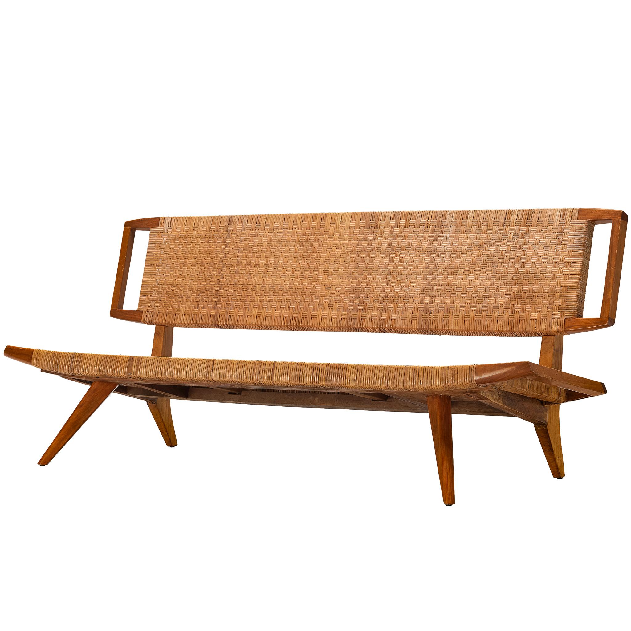 Paul Láslzó Bench in Mahogany and Cane For Sale