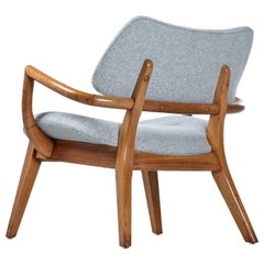 Paul Laszlo (Attr.) Brown Saltman Mahogany Armchair Restored in Grey Knoll Wool