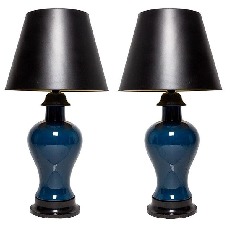 Paul Laszlo Attribued Navy Blue Ginger Jar Lamps For Sale at 1stDibs