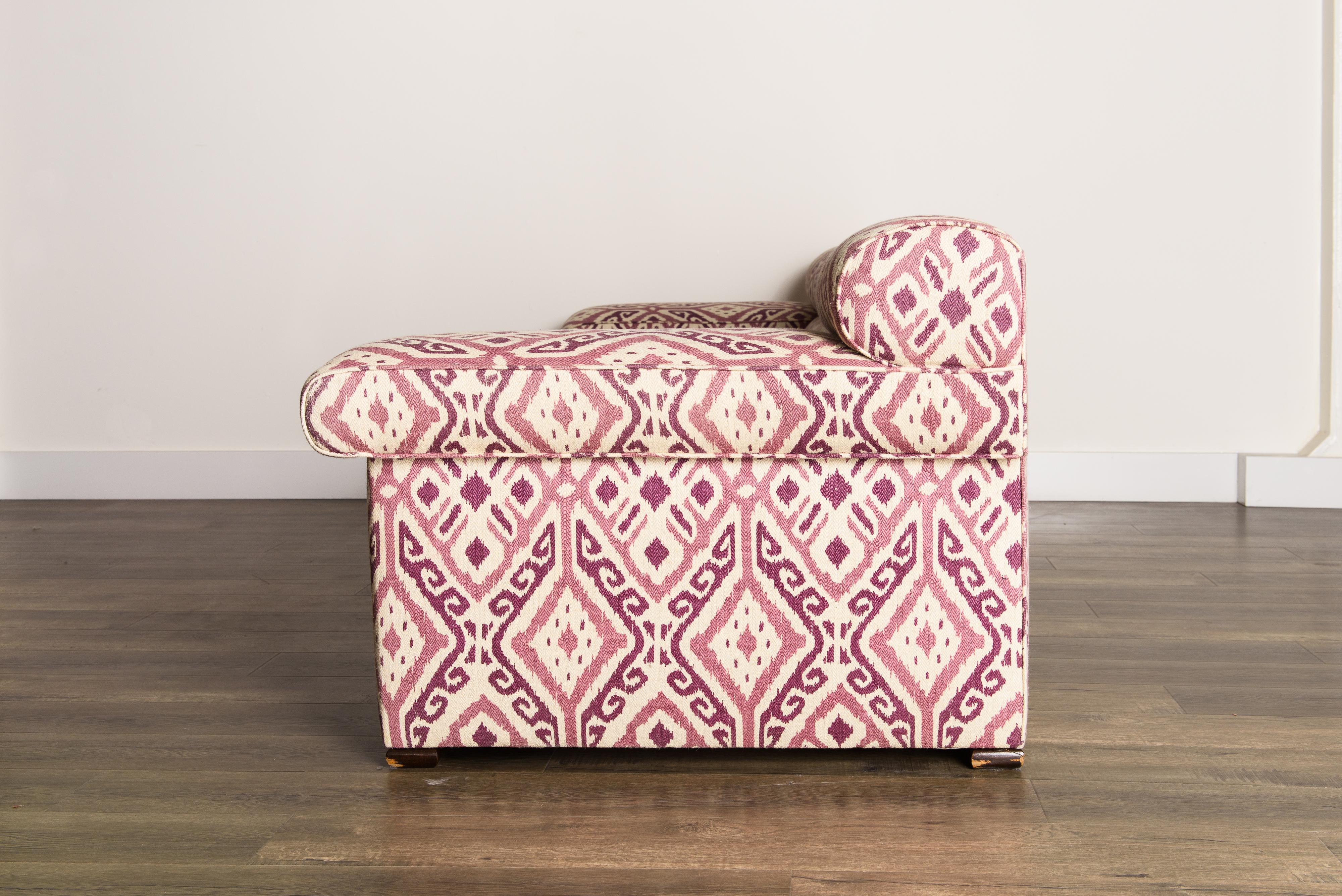Paul Laszlo Attributed Curved Sectional Sofa Reupholstered in Pink Ikat Fabric 2