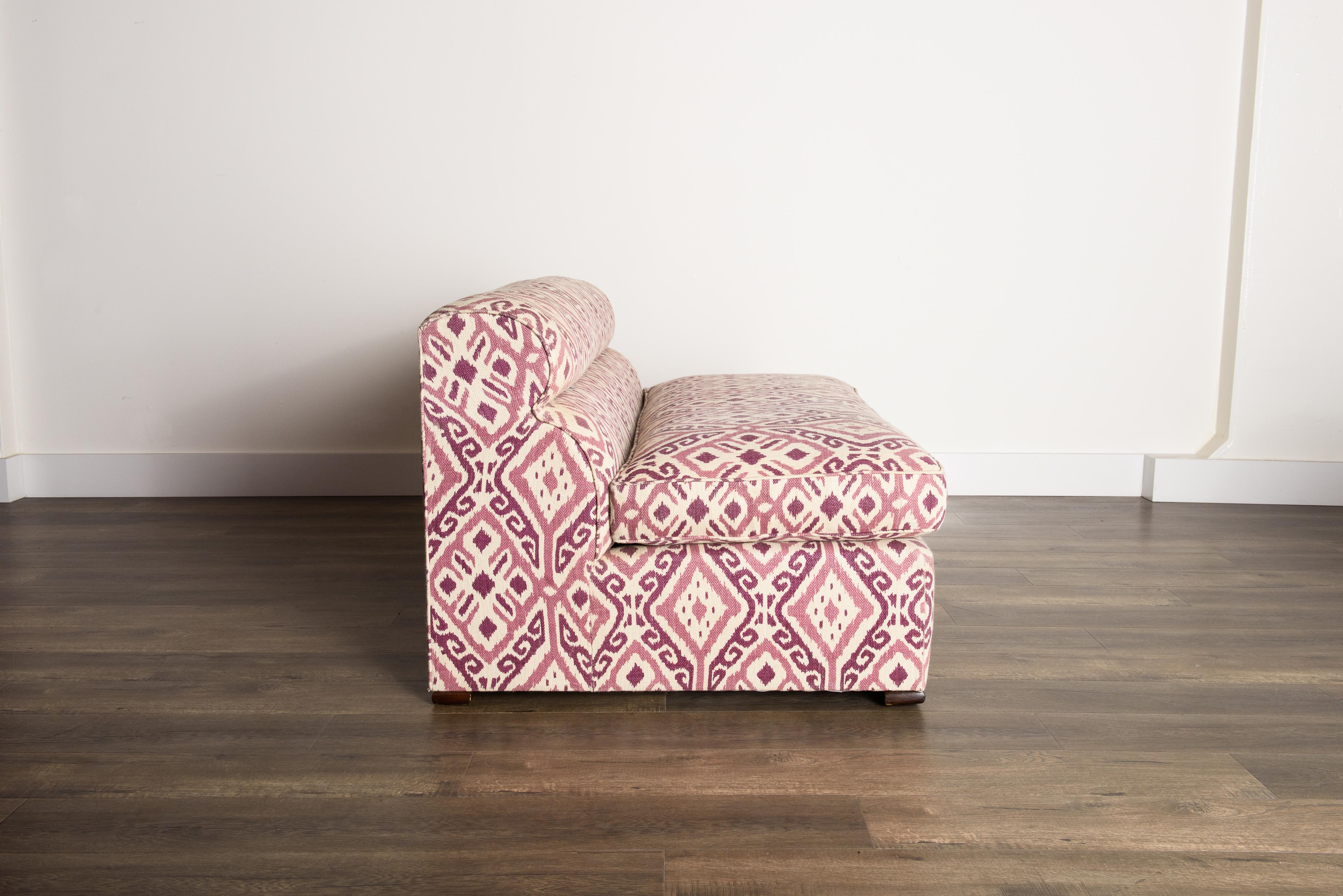 Paul Laszlo Attributed Curved Sectional Sofa Reupholstered in Pink Ikat Fabric For Sale 4