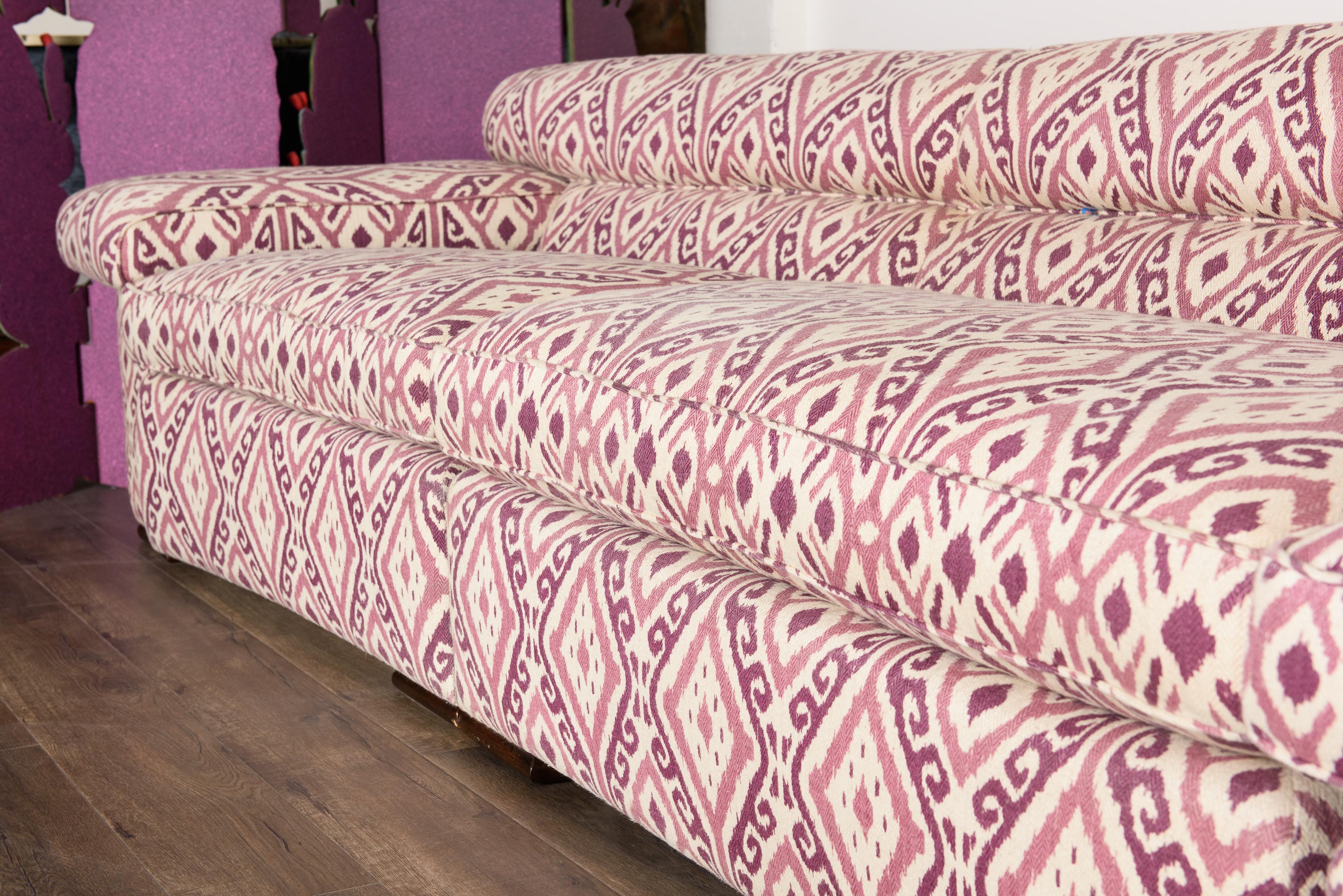 Paul Laszlo Attributed Curved Sectional Sofa Reupholstered in Pink Ikat Fabric 9