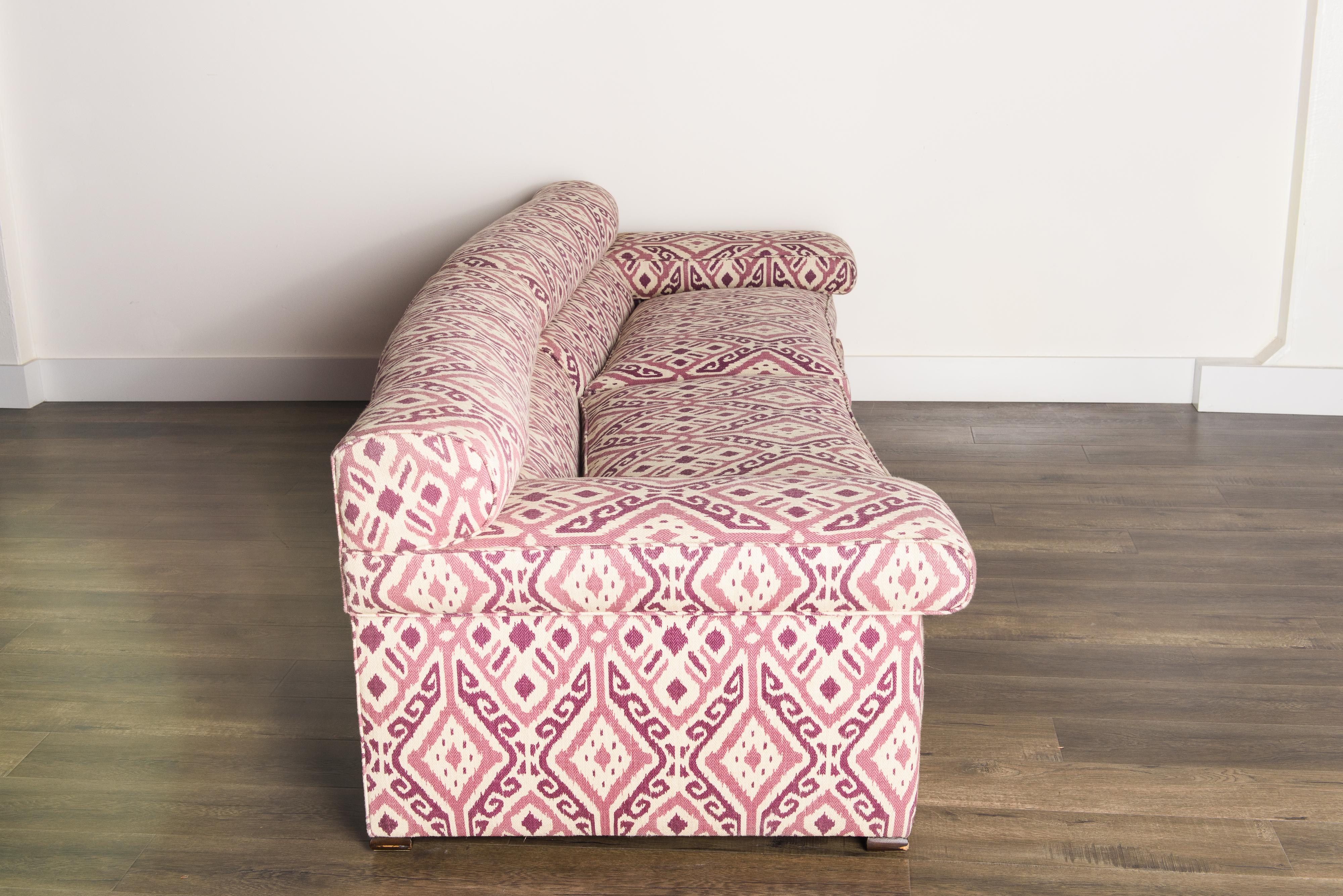 Mid-20th Century Paul Laszlo Attributed Curved Sectional Sofa Reupholstered in Pink Ikat Fabric For Sale