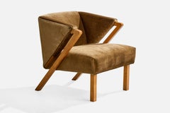 Paul Laszlo Attribution, Lounge Chair, Mahogany, Velvet, USA, 1950s