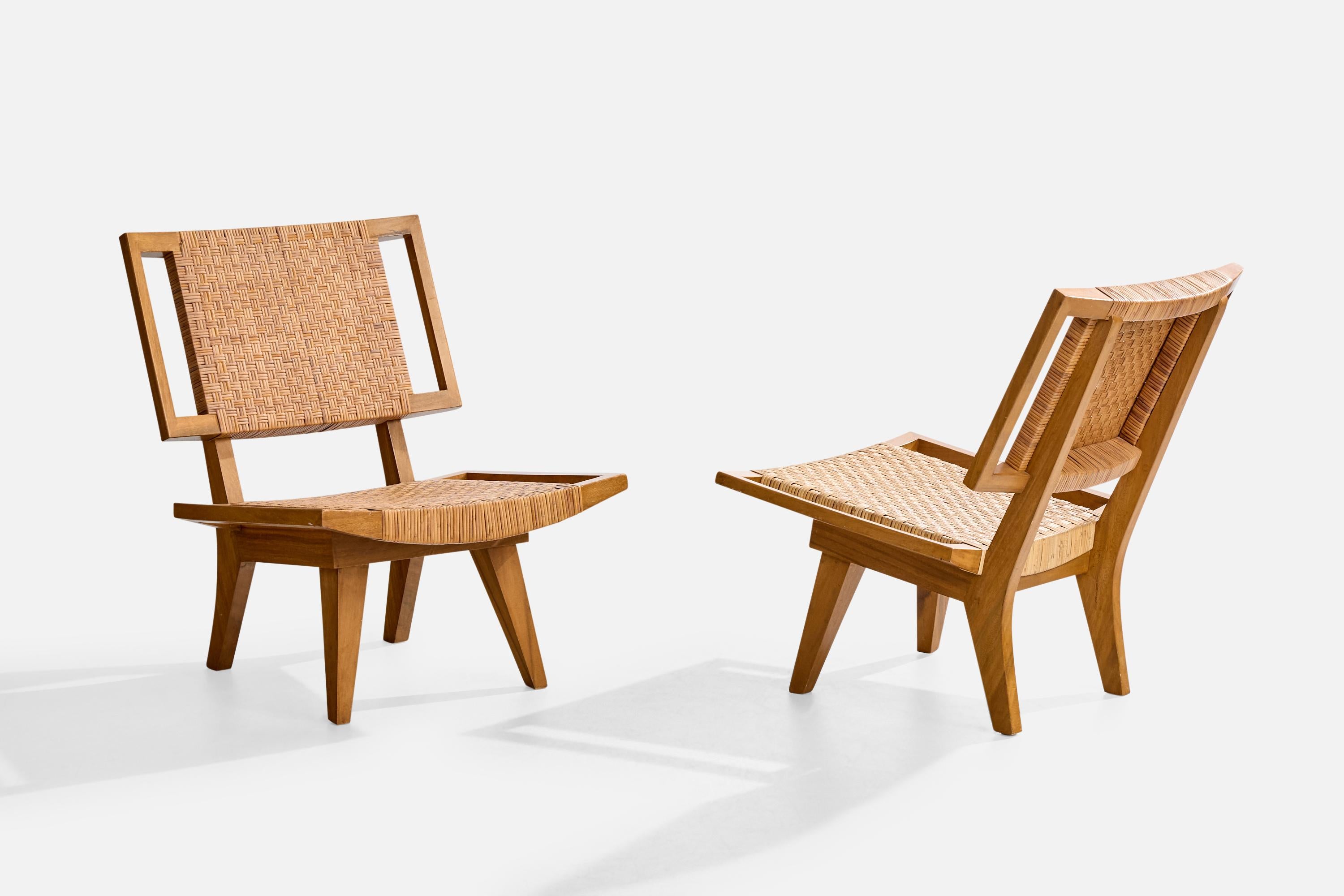 Paul Laszlo Attribution, Lounge Chairs, Mahogany, Rattan, USA, 1950s For Sale 4