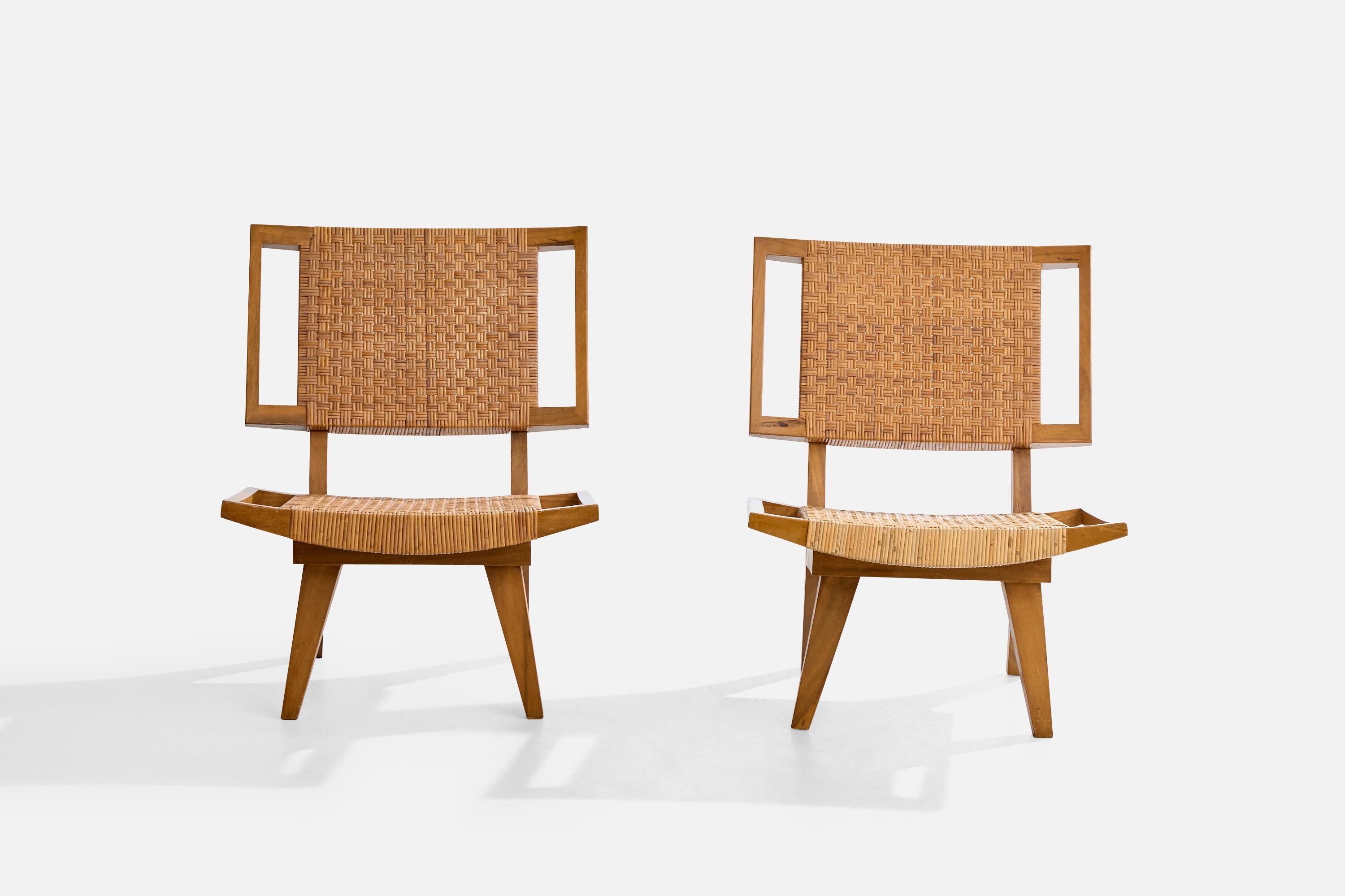 Paul Laszlo Attribution, Lounge Chairs, Mahogany, Rattan, USA, 1950s For Sale 5