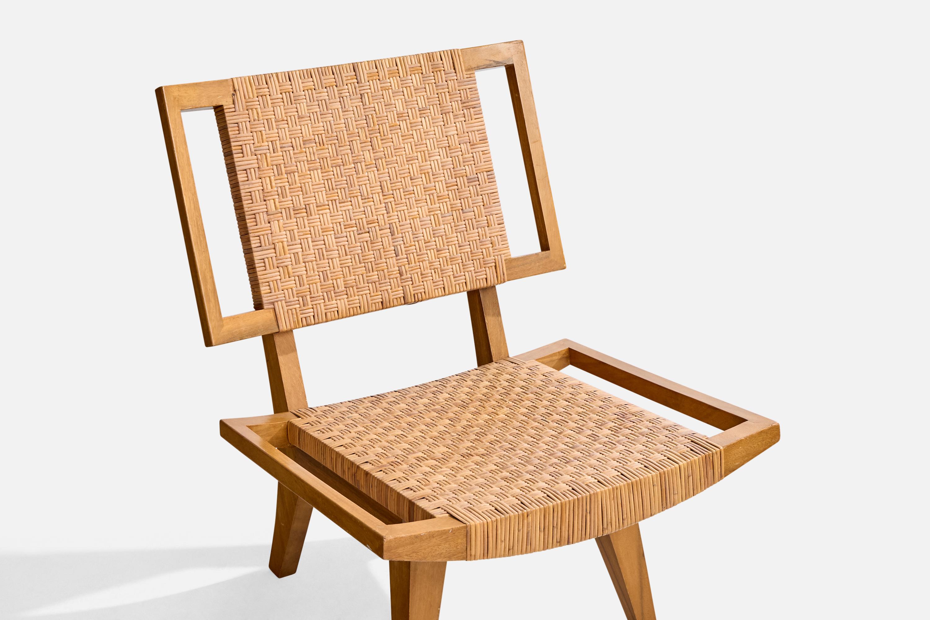 Paul Laszlo Attribution, Lounge Chairs, Mahogany, Rattan, USA, 1950s For Sale 9