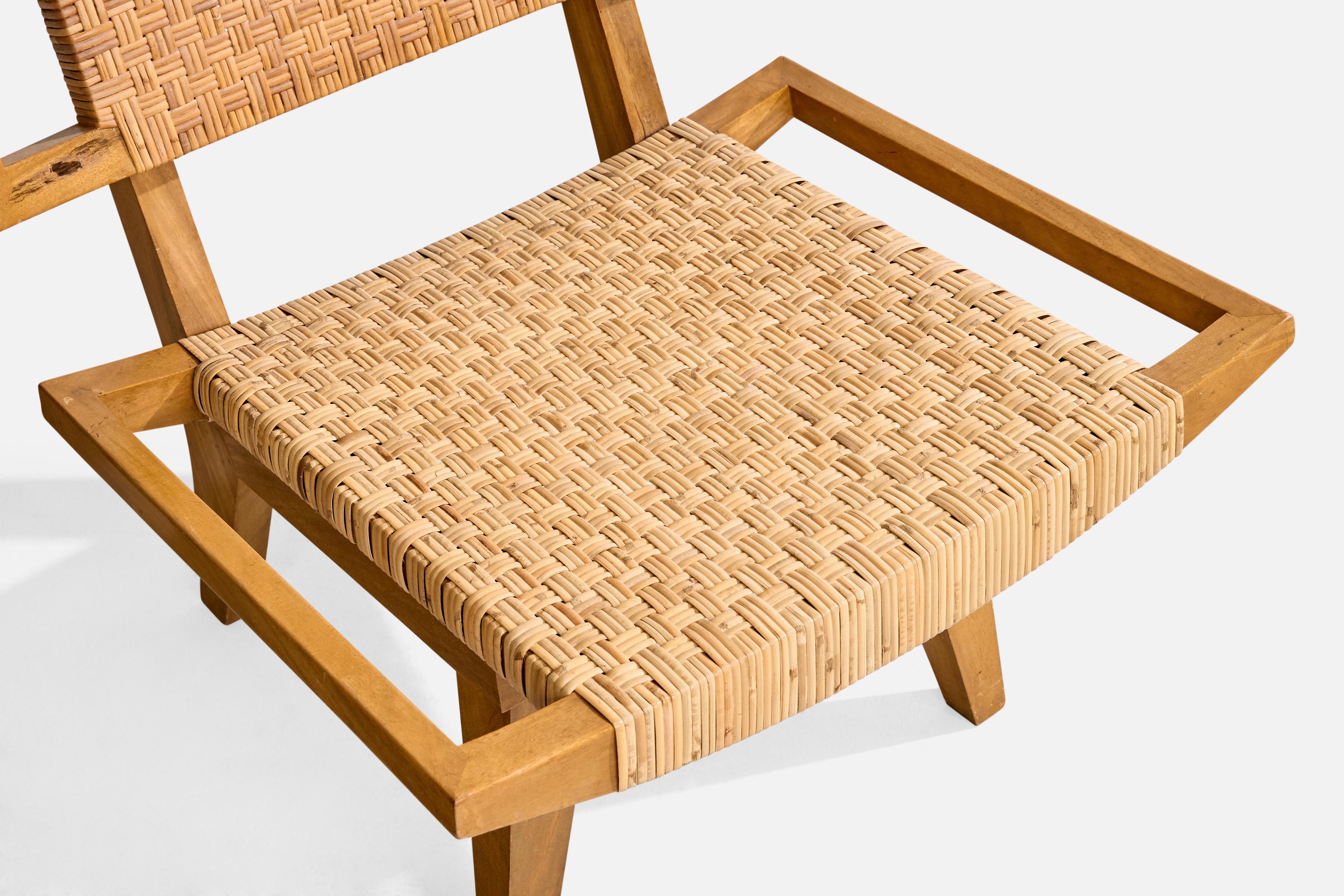 Mid-20th Century Paul Laszlo Attribution, Lounge Chairs, Mahogany, Rattan, USA, 1950s For Sale