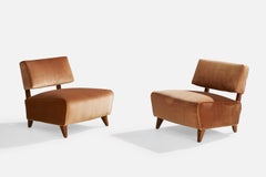 Paul Laszlo Attribution, Slipper Chairs, Oak, Velvet, USA, 1940s