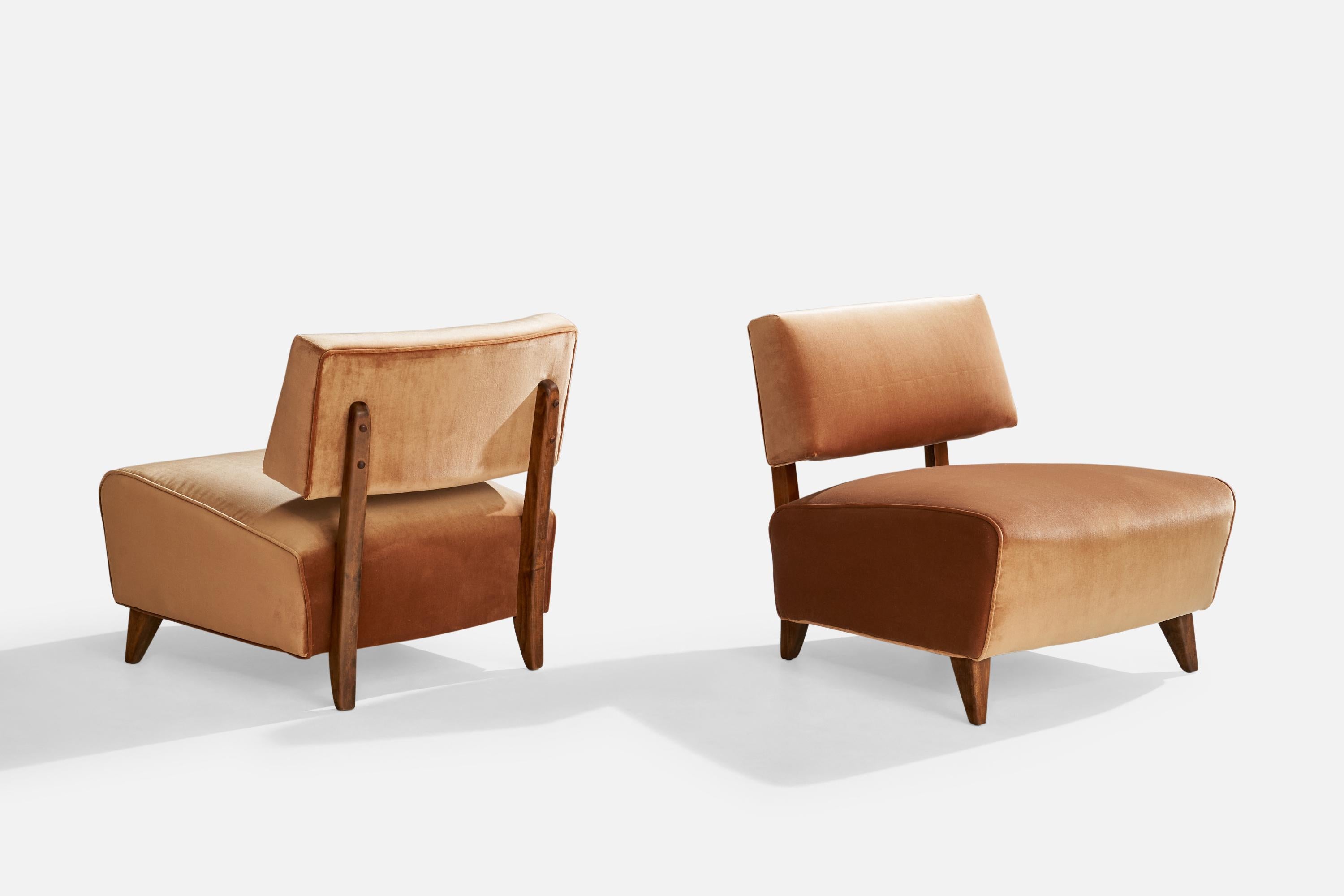 Atribución Paul Laszlo, Sillas Slipper, Roble, Terciopelo, EE.UU., Década de 1940 Escandinavo moderno en venta