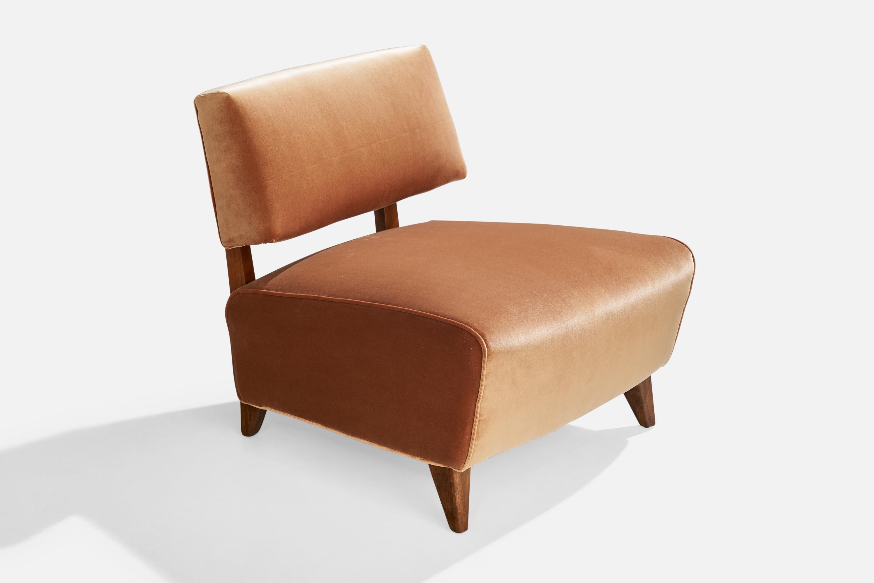 Atribución Paul Laszlo, Sillas Slipper, Roble, Terciopelo, EE.UU., Década de 1940 en venta 1