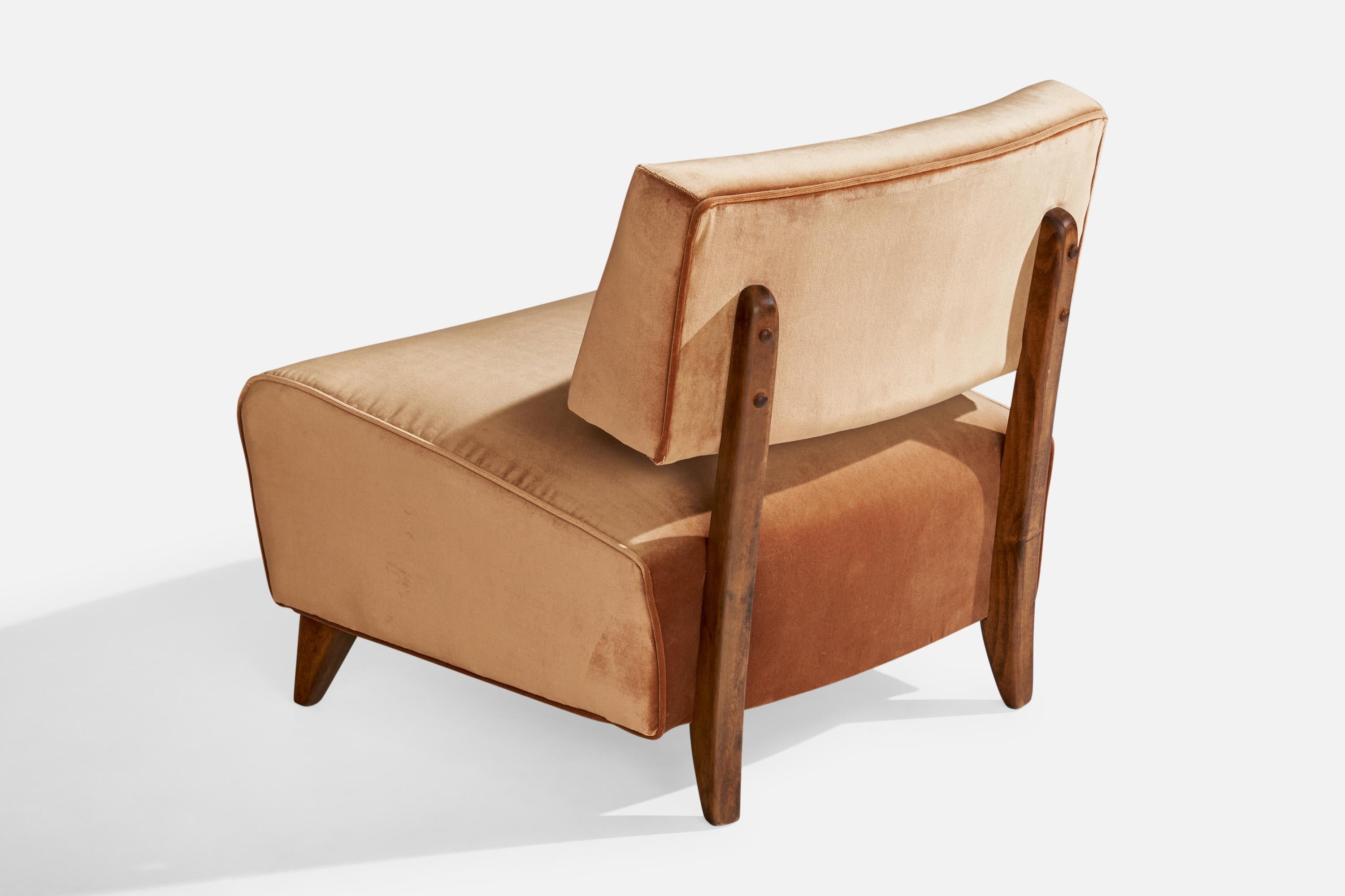 Atribución Paul Laszlo, Sillas Slipper, Roble, Terciopelo, EE.UU., Década de 1940 en venta 2