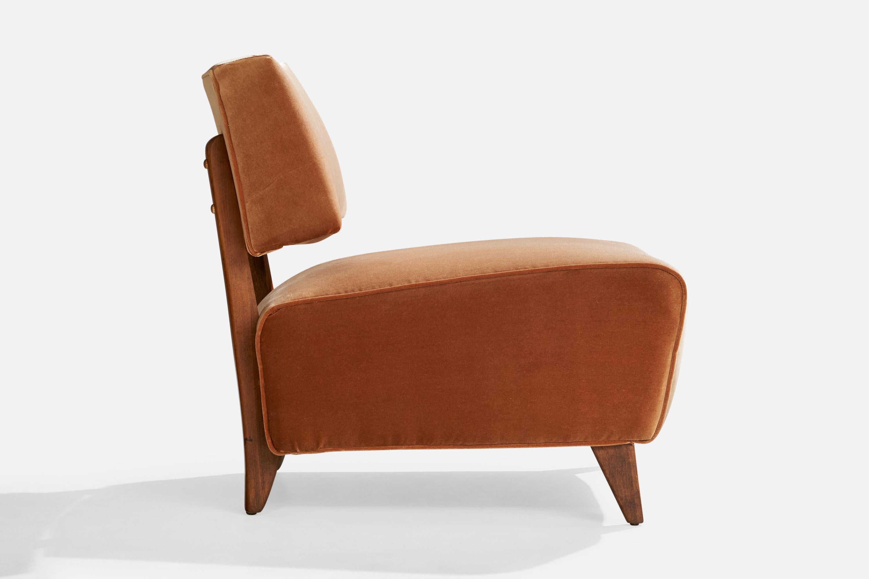 Atribución Paul Laszlo, Sillas Slipper, Roble, Terciopelo, EE.UU., Década de 1940 en venta 3