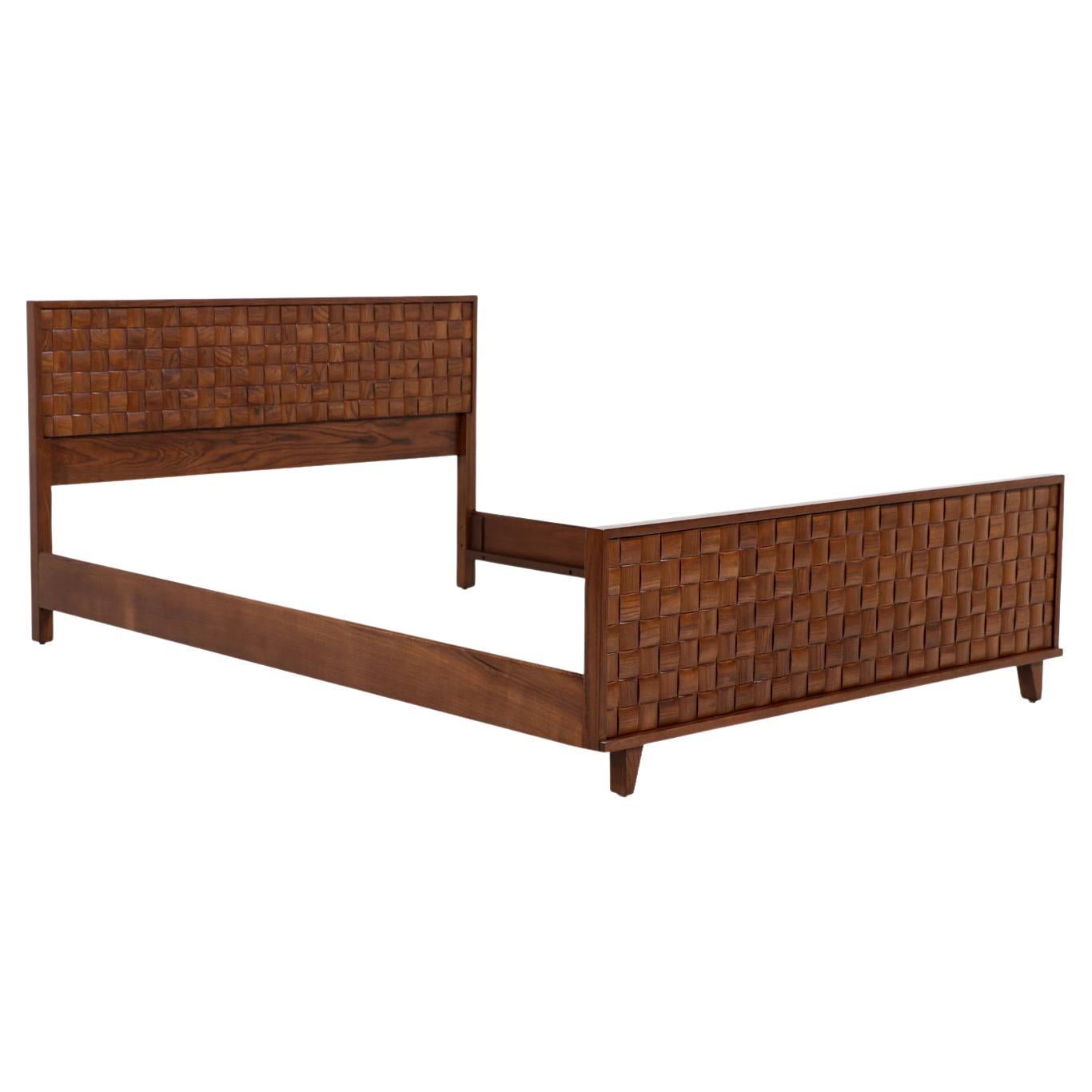 Paul Laszlo "Basket Weave" Full-Size Bed Frame for Brown Saltman