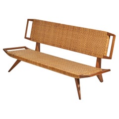 Paul László, Bench, Mahogany, Rattan, Glenn of California, USA, 1950s