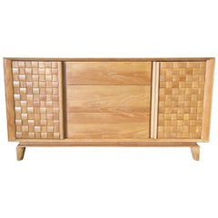 Paul Laszlo Bleached Oak Basketweave "1656" Buffet Cabinet for Brown and Saltman