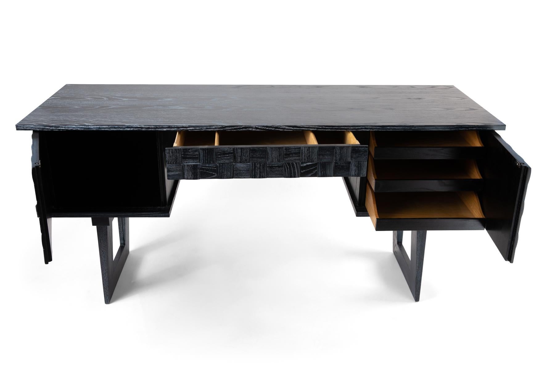 Paul Laszlo for brown saltman cerused oak desk circa Mid-1950s. Newly finished.