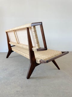 Paul Laszlo Cane and Mahogany Bench Settee