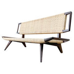 Paul Laszlo Cane and Mahogany Bench Settee