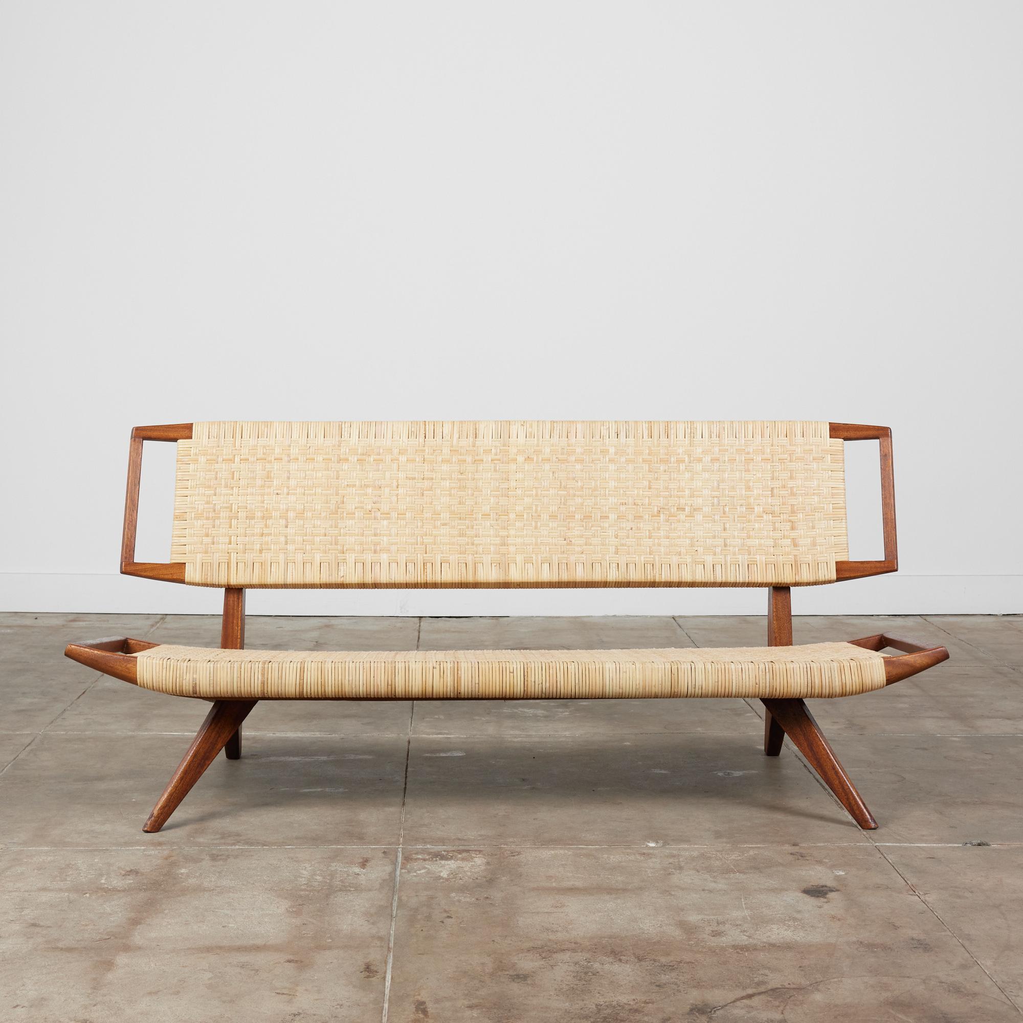 Mid-Century Modern Paul Laszlo Cane Bench for Glenn of California For Sale
