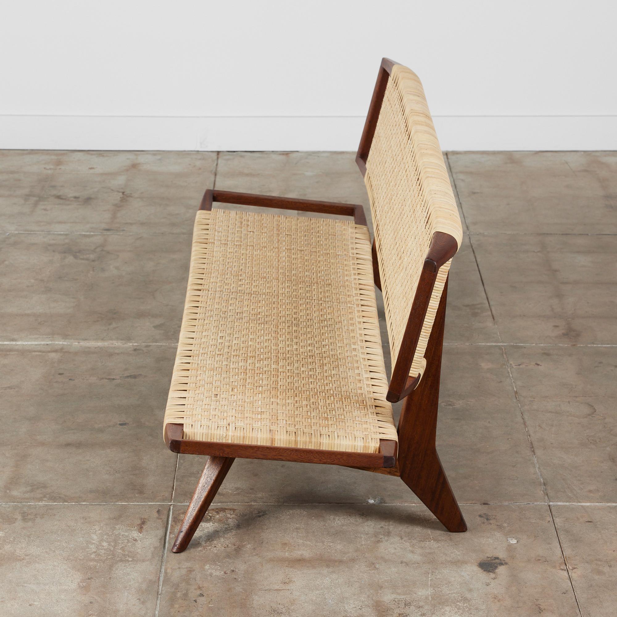 Hand-Woven Paul Laszlo Cane Bench for Glenn of California For Sale