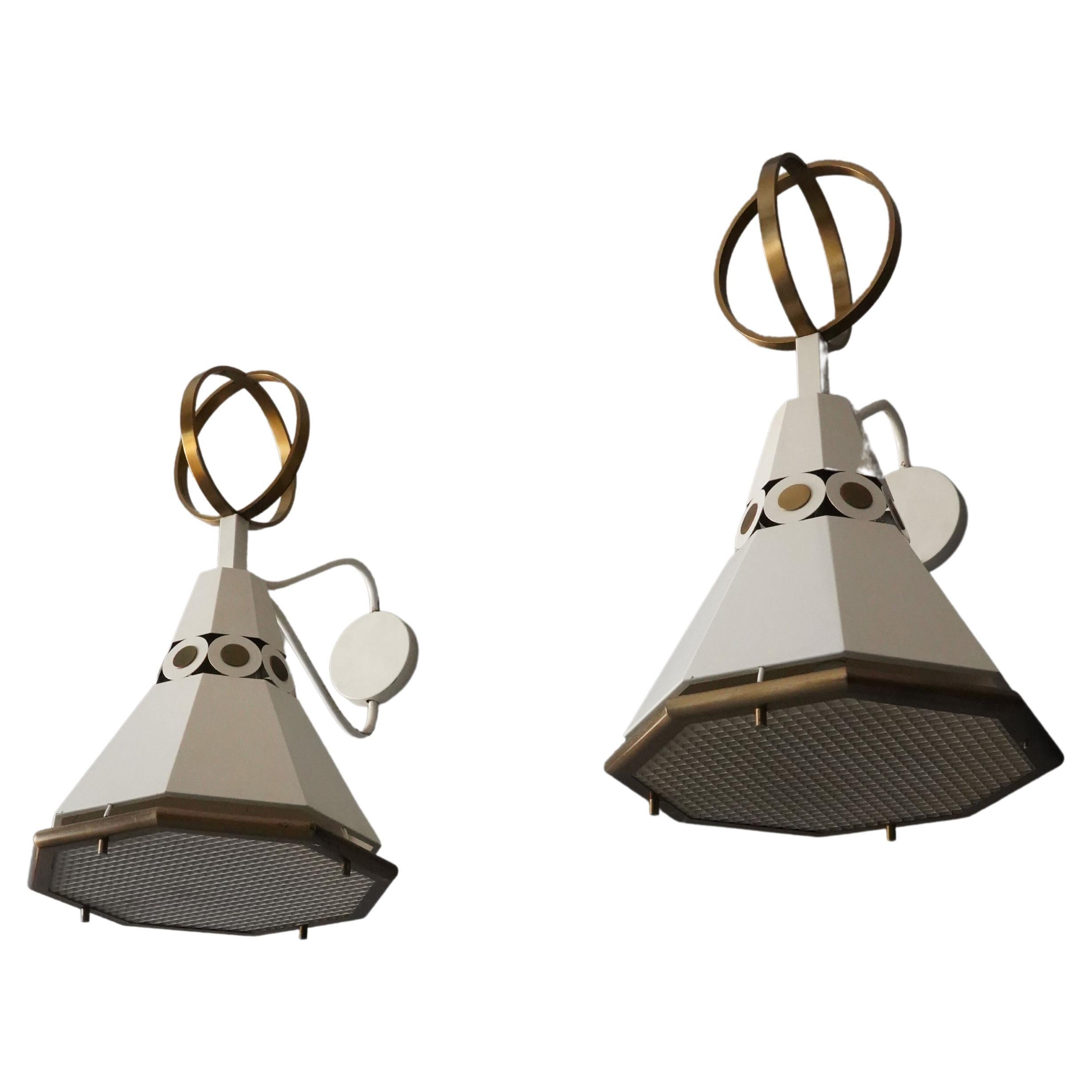 Paul László, Commission Wall Lights, Brass, White Metal, United States, 1950s For Sale