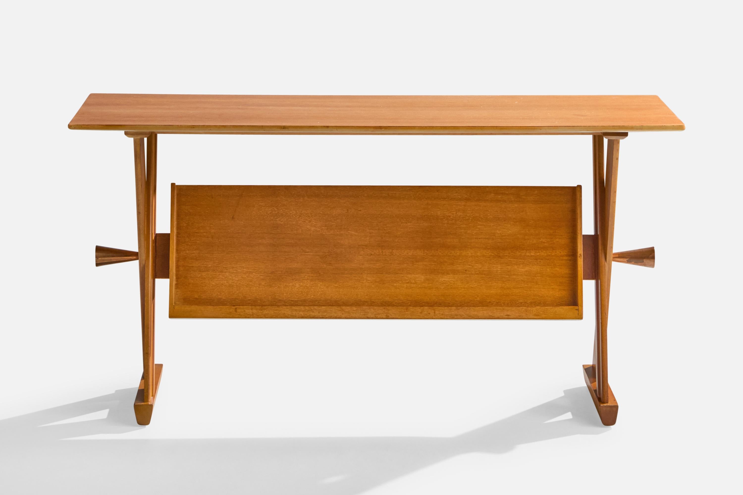 Mid-Century Modern Paul Laszlo, Console Table, Oak, Copper, USA, 1950s For Sale